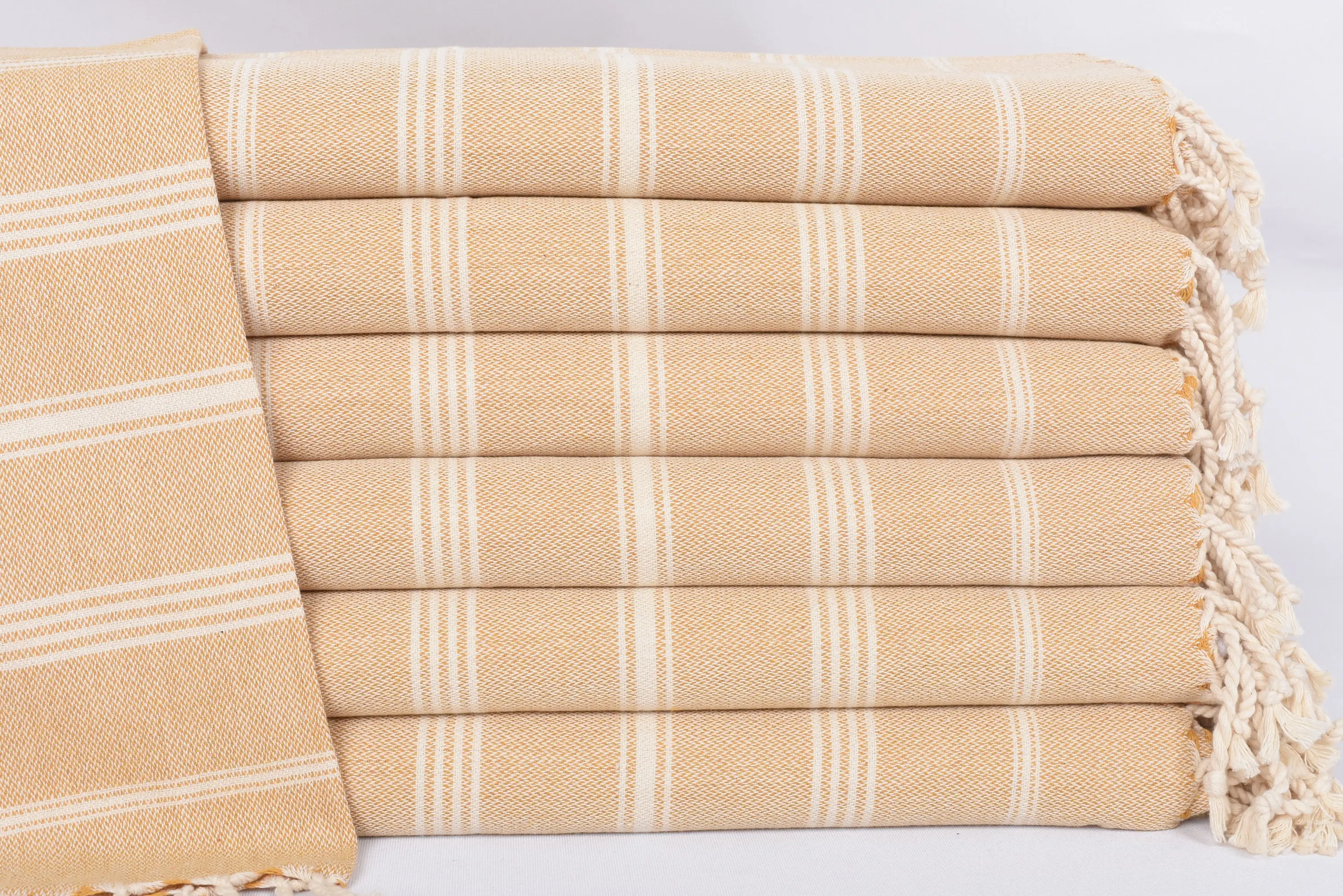 Mustard Striped Organic Cotton Tea Towel, Personalized Gift, 38x24 Inches - 1