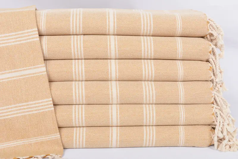 Mustard Striped Organic Cotton Tea Towel, Personalized Gift, 38x24 Inches