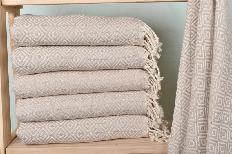 Personalized Turkish Towel, Beige Diamond, Organic Cotton/Linen, 40x67 Inches