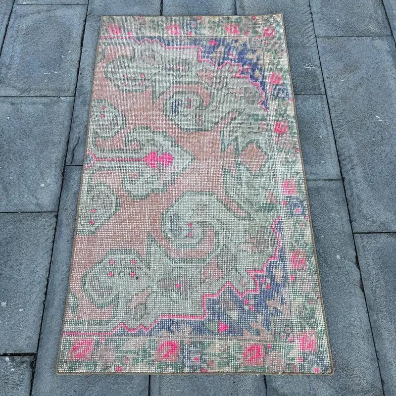 Türk 2.4x4.3 ft Küçük Halı, Vintage Halı, Oushak Kahverengi İkat Halı - 1