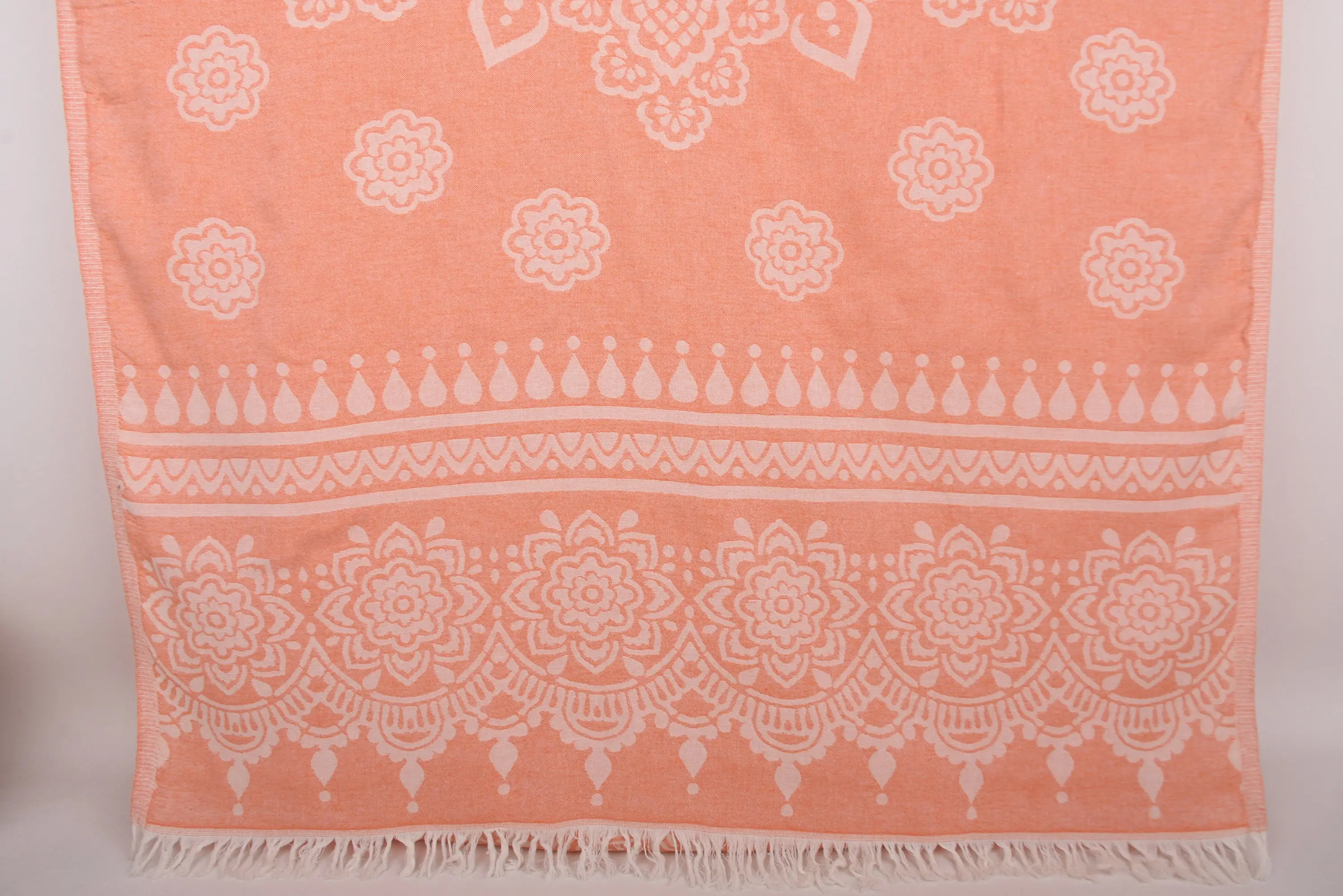 Orange Floral Patterned Turkish Towel, Personalized Beach Towel, 73x36 Inches - 1