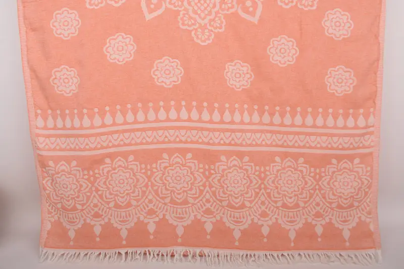 Orange Floral Patterned Turkish Towel, Personalized Beach Towel, 73x36 Inches