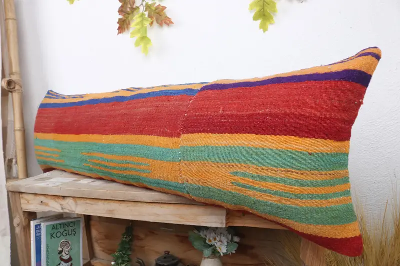 Sustainable Pillow, Vintage Kilim Throw Pillow, 12x43 Green Pillow Case, Ethnical Kilim Rug Pillow, Vintage Kilim Pillow, Cushion - 4