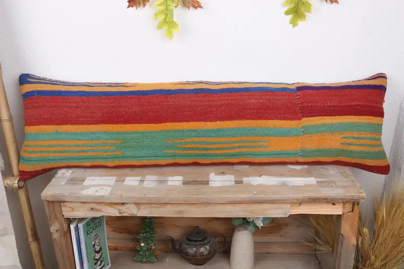 Sustainable Pillow, Vintage Kilim Throw Pillow, 12x43 Green Pillow Case, Ethnical Kilim Rug Pillow, Vintage Kilim Pillow, Cushion - 2