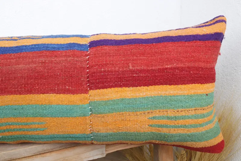 Sustainable Pillow, Vintage Kilim Throw Pillow, 12x43 Green Pillow Case, Ethnical Kilim Rug Pillow, Vintage Kilim Pillow, Cushion - 5