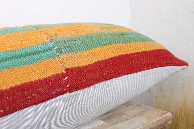 Sustainable Pillow, Vintage Kilim Throw Pillow, 12x43 Green Pillow Case, Ethnical Kilim Rug Pillow, Vintage Kilim Pillow, Cushion - 6