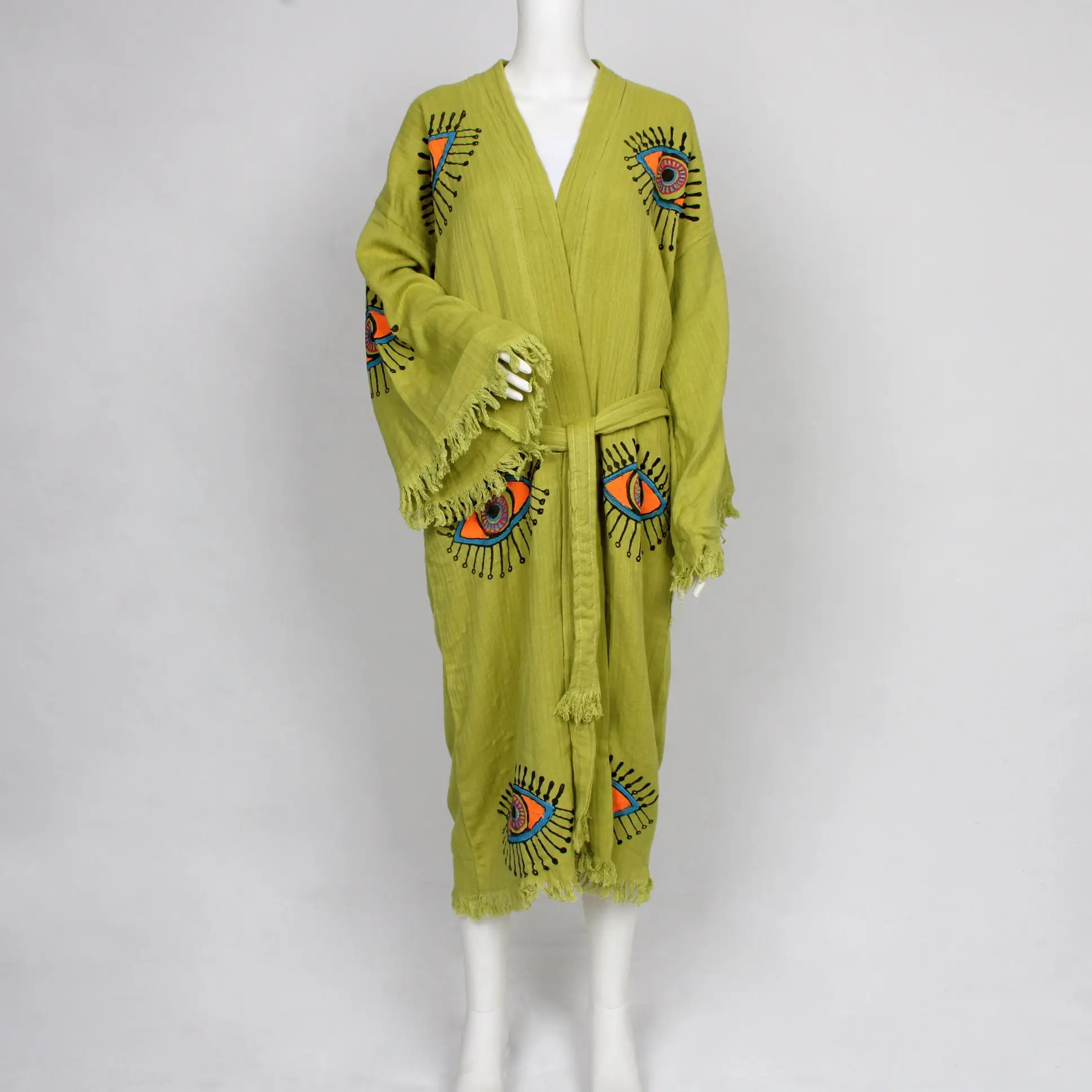Custom Pistachio Green Eye Design Bathrobe, Kimono Robe, Medium/Large - 1