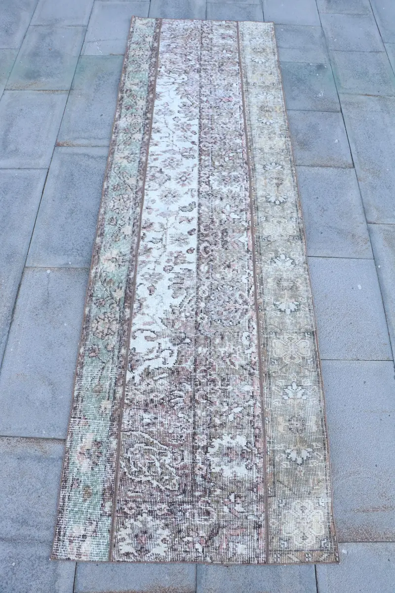 Zarif Yeşil Çiçekli Halı, 2,4x8 ft Şık Dekor