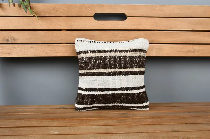 Handwoven Pillow Cover Cushion Case, Handmade Kilim Cushion, Cushion, Vintage Kilim Throw Pillow, Kilim Cushion Sham, 12x12 Beige Pillow - 6