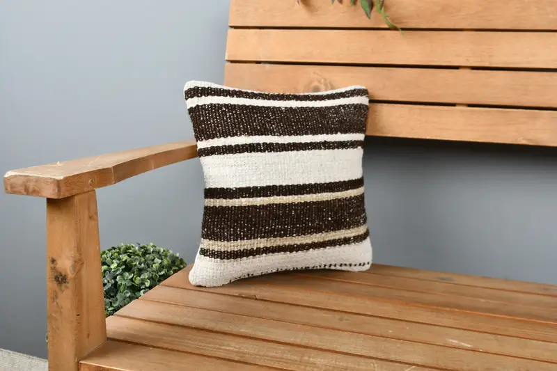 Handwoven Pillow Cover Cushion Case, Handmade Kilim Cushion, Cushion, Vintage Kilim Throw Pillow, Kilim Cushion Sham, 12x12 Beige Pillow - 1