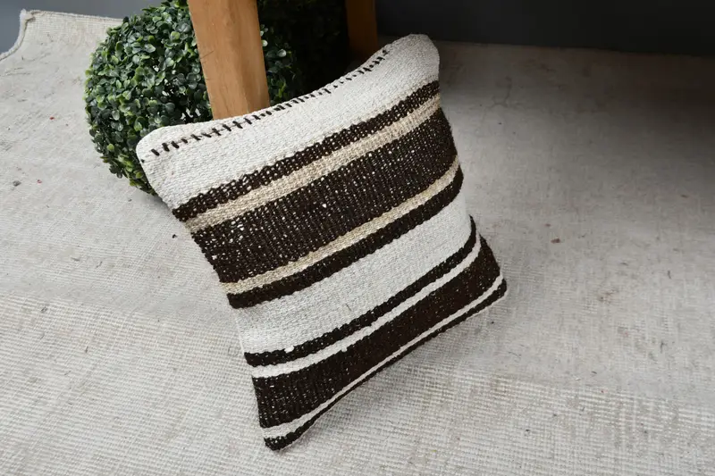 Handwoven Pillow Cover Cushion Case, Handmade Kilim Cushion, Cushion, Vintage Kilim Throw Pillow, Kilim Cushion Sham, 12x12 Beige Pillow - 7