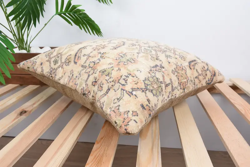 Designer Throw Cushion Cover, Pillow Sham, Antique Pillows, Pillow for Couch, 18x18 Beige Cushion Case, Vintage Pillow, Customized Pillow Case - 6
