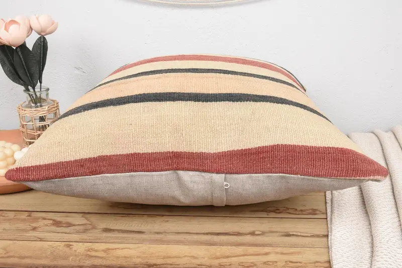 Kilim Pillow Cover, Cushion, Vintage Kilim Throw Pillow, 24x24 Beige Pillow Cover, Neutral Pillow Case, Ethnical Kilim Rug Pillow - 5