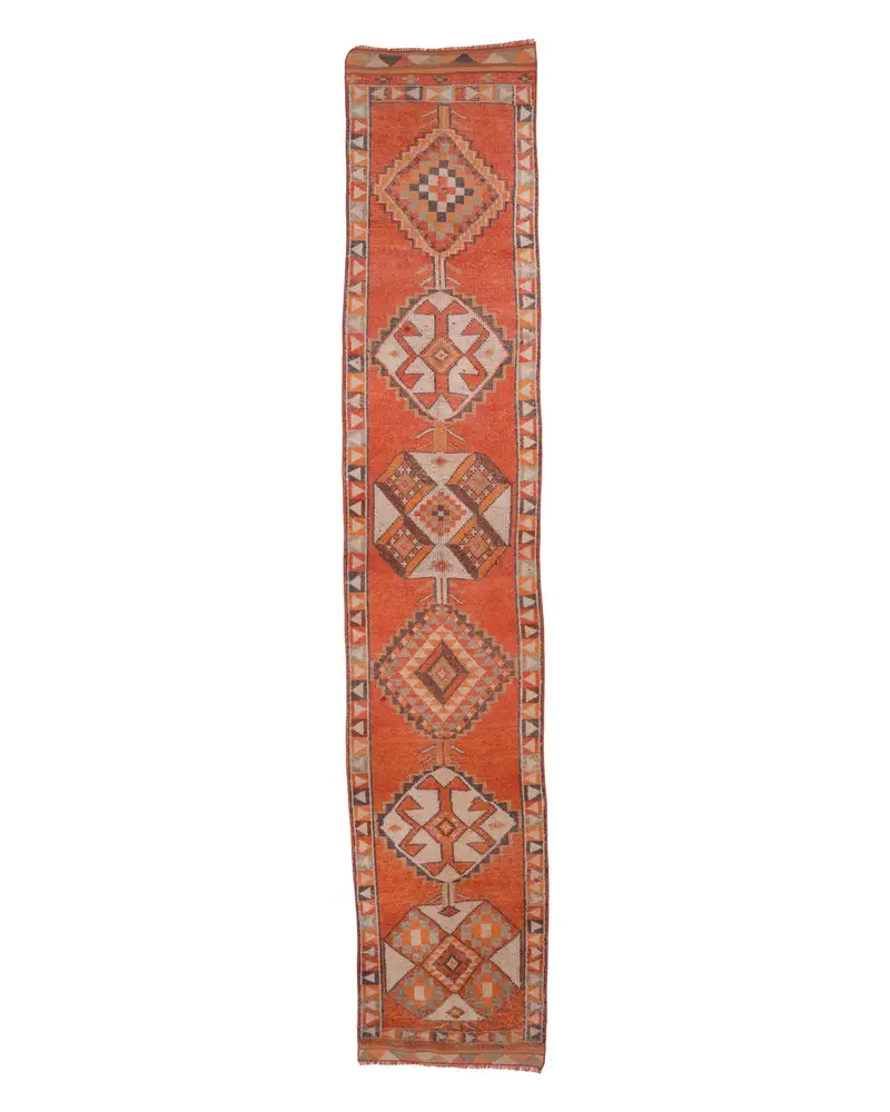 Turkish 2.8x14.6 ft Rug, Vintage Runner Rug, Orange Patchwork Rug - 1
