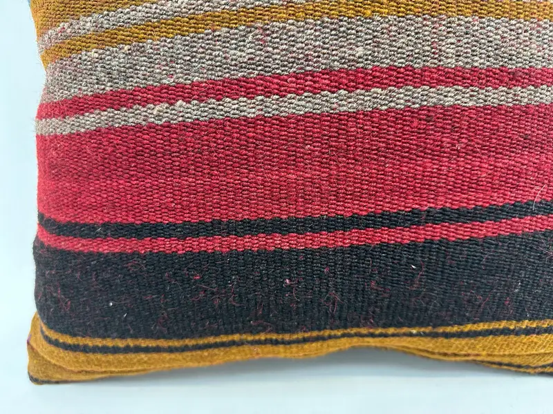 Beige & Red Striped, Embroidered Pillow, 20x20 Inches Decorative Cushion - 2