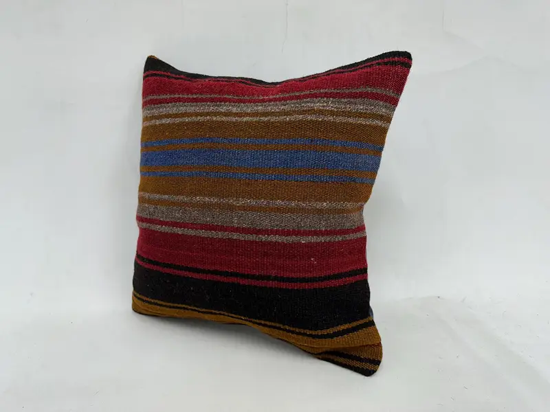 Beige & Red Striped, Embroidered Pillow, 20x20 Inches Decorative Cushion - 4