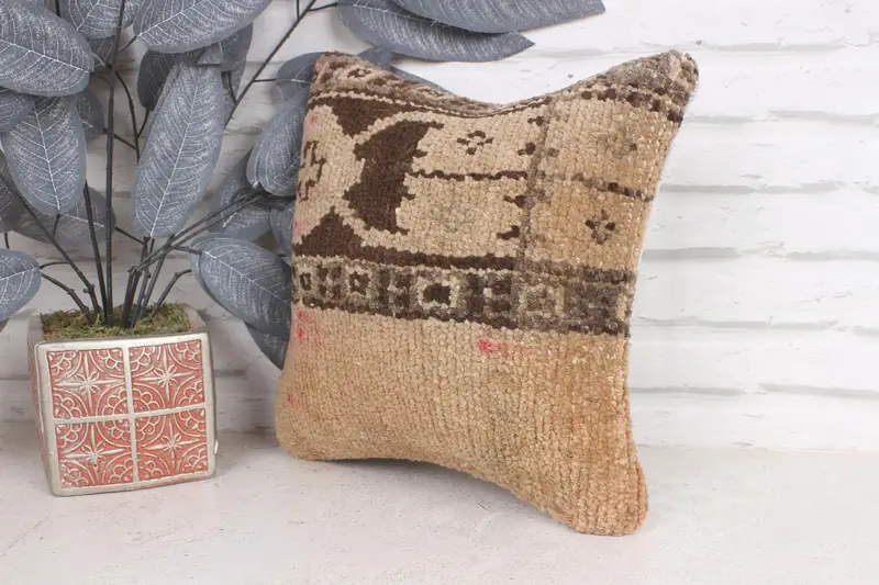 Natural Cushion Cover, Cushion, Outdoor Throw Cushion Cover, Throw Kilim Pillow, Pillow for Sofa, 12x12 Beige Pillow Case, Gift Pillow - 3