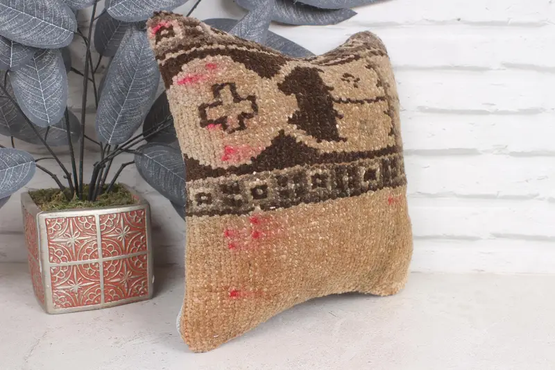 Natural Cushion Cover, Cushion, Outdoor Throw Cushion Cover, Throw Kilim Pillow, Pillow for Sofa, 12x12 Beige Pillow Case, Gift Pillow - 4
