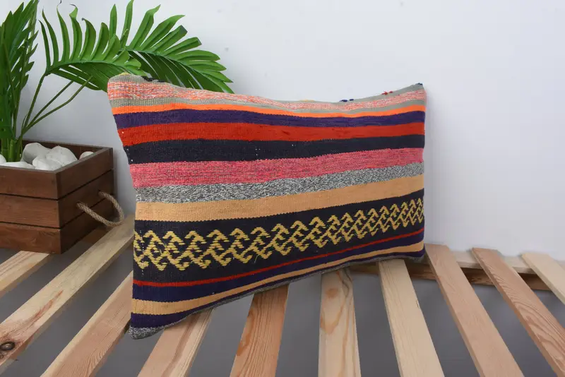 Handwoven Pillow Cover Cushion, Boho Pillow Sham Cover, 12x20 Orange Cushion, Kilim Pillow Cover, Boho Pillow, Cushion Cover - 4