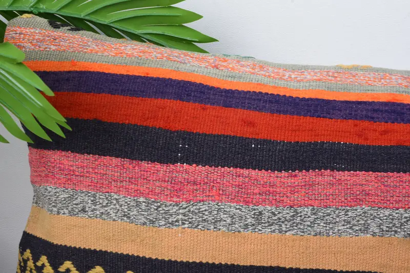 Handwoven Pillow Cover Cushion, Boho Pillow Sham Cover, 12x20 Orange Cushion, Kilim Pillow Cover, Boho Pillow, Cushion Cover - 2