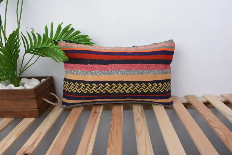 Handwoven Pillow Cover Cushion, Boho Pillow Sham Cover, 12x20 Orange Cushion, Kilim Pillow Cover, Boho Pillow, Cushion Cover - 1