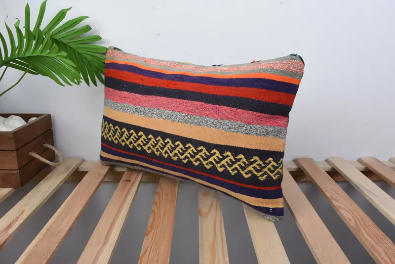 Handwoven Pillow Cover Cushion, Boho Pillow Sham Cover, 12x20 Orange Cushion, Kilim Pillow Cover, Boho Pillow, Cushion Cover - 5
