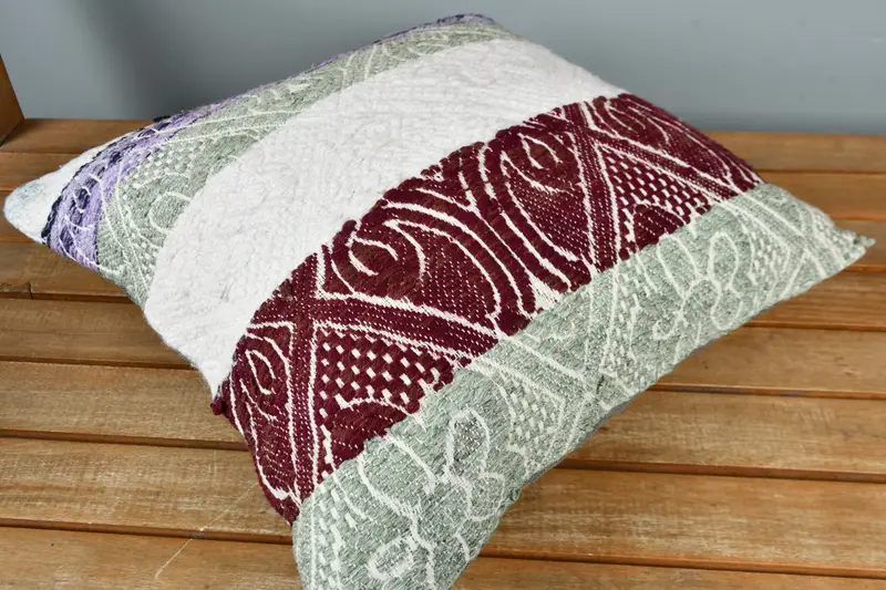 Floor Pillow, Boho Pillow Sham Cover, Vintage Throw Cushion, Pillow Cover, Handmade Kilim Cushion, 16x16 Green Cushion Cover, Kilim Pillow Cover - 2