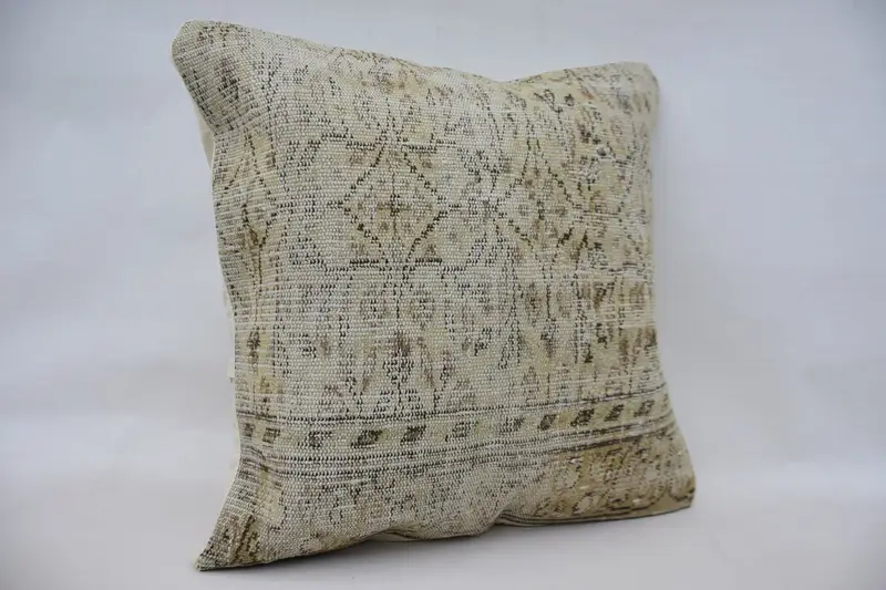 Vintage Pillow, Boho Pillow, Indoor Cushion, Outdoor Bolster Pillow Case, Pillow, Turkish Kilim Pillow, 28x28 Beige Cushion Cover - 2