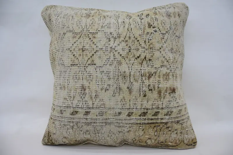 Vintage Pillow, Boho Pillow, Indoor Cushion, Outdoor Bolster Pillow Case, Pillow, Turkish Kilim Pillow, 28x28 Beige Cushion Cover - 1