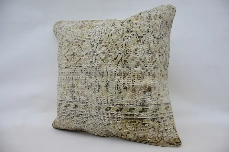 Vintage Pillow, Boho Pillow, Indoor Cushion, Outdoor Bolster Pillow Case, Pillow, Turkish Kilim Pillow, 28x28 Beige Cushion Cover - 3