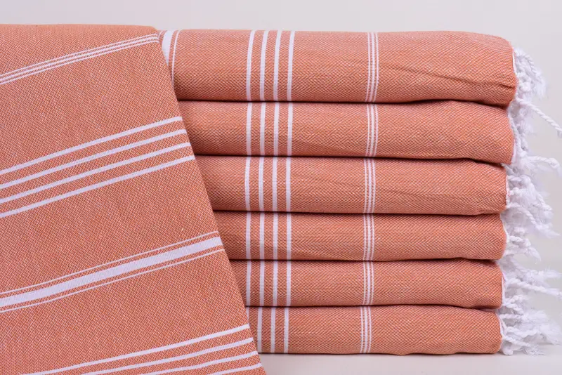 Handmade Organic Cotton Turkish Towel, Dark Brick Stripes, 70x40 Inches