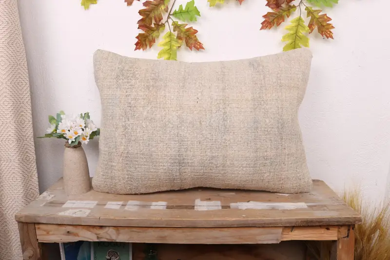 Vintage Pillow, Cushion Cover, Kilim Pillow Cover, Christmas Pillow Cover, Pillow for Sofa, Seat Cushion, 16x24 Beige Pillow - 1