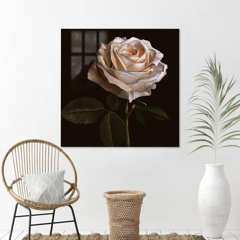 Lienzo moderno con mariquita rosa: arte de moda para los amantes de las rosas