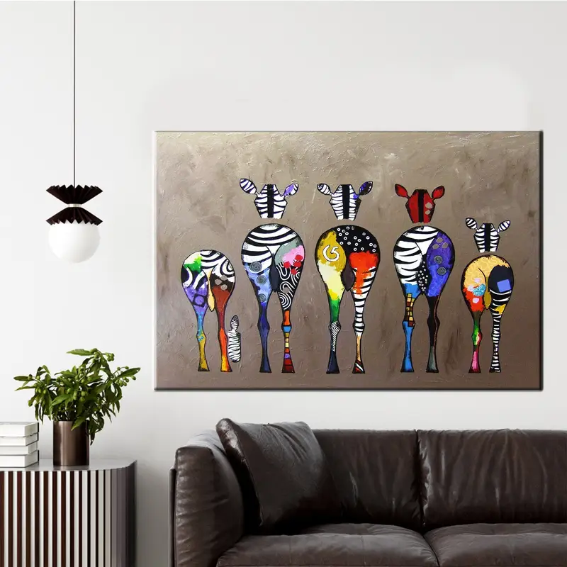 Banksy Zebra Art, Colorful Zebra Wall Art, Abstract Oil Painting on Canvas, Animals Prints, Zebra Abstract Canvas, Colorful Animal Wall Art - 5
