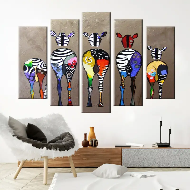 Banksy Zebra Art, Colorful Zebra Wall Art, Abstract Oil Painting on Canvas, Animals Prints, Zebra Abstract Canvas, Colorful Animal Wall Art - 7