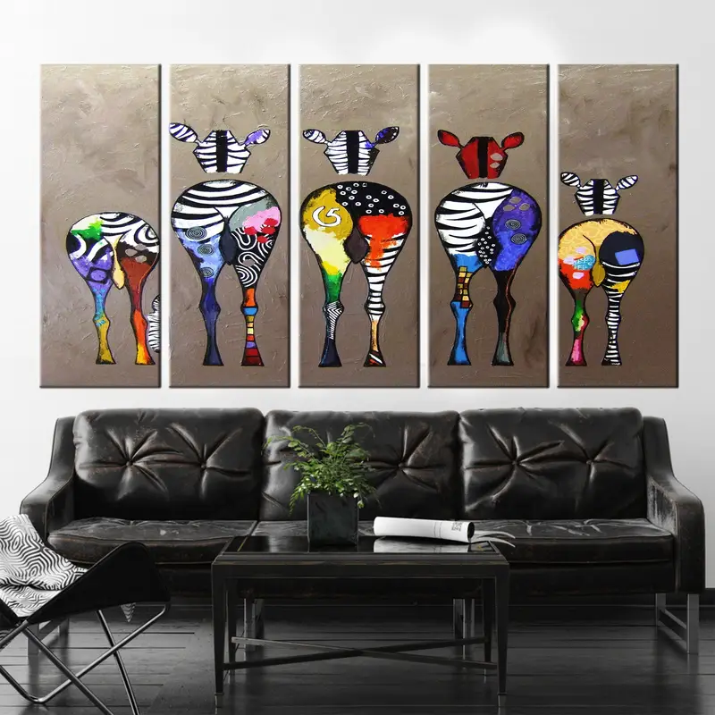 Banksy Zebra Art, Colorful Zebra Wall Art, Abstract Oil Painting on Canvas, Animals Prints, Zebra Abstract Canvas, Colorful Animal Wall Art - 2