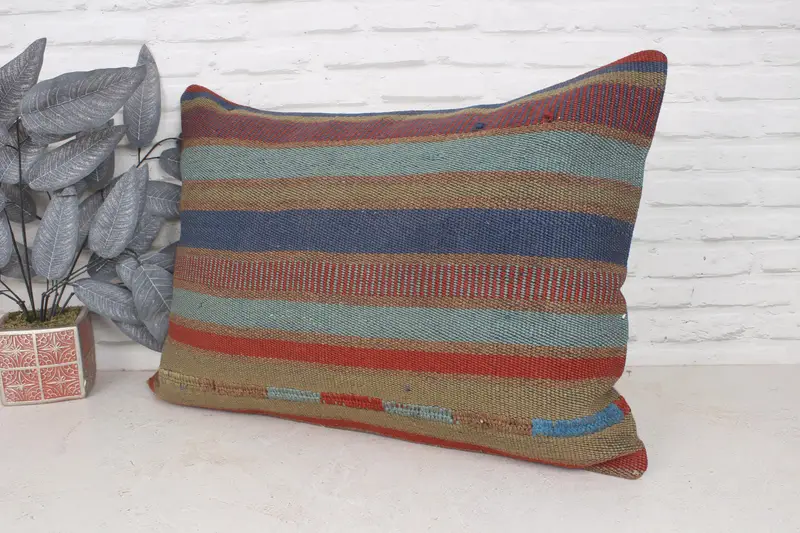 Boho Pillow, Boho Chic Cushion Case, 20x28 Blue Cushion, Customized Pillow Sham, Kilim Pillow Cover, Vintage Kilim Pillow, Couch Pillow Case, Pillow - 4