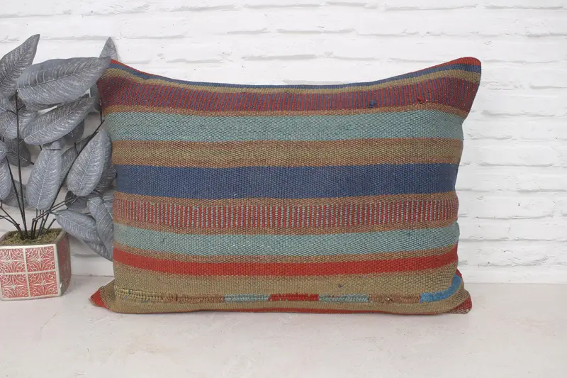 Boho Pillow, Boho Chic Cushion Case, 20x28 Blue Cushion, Customized Pillow Sham, Kilim Pillow Cover, Vintage Kilim Pillow, Couch Pillow Case, Pillow - 1