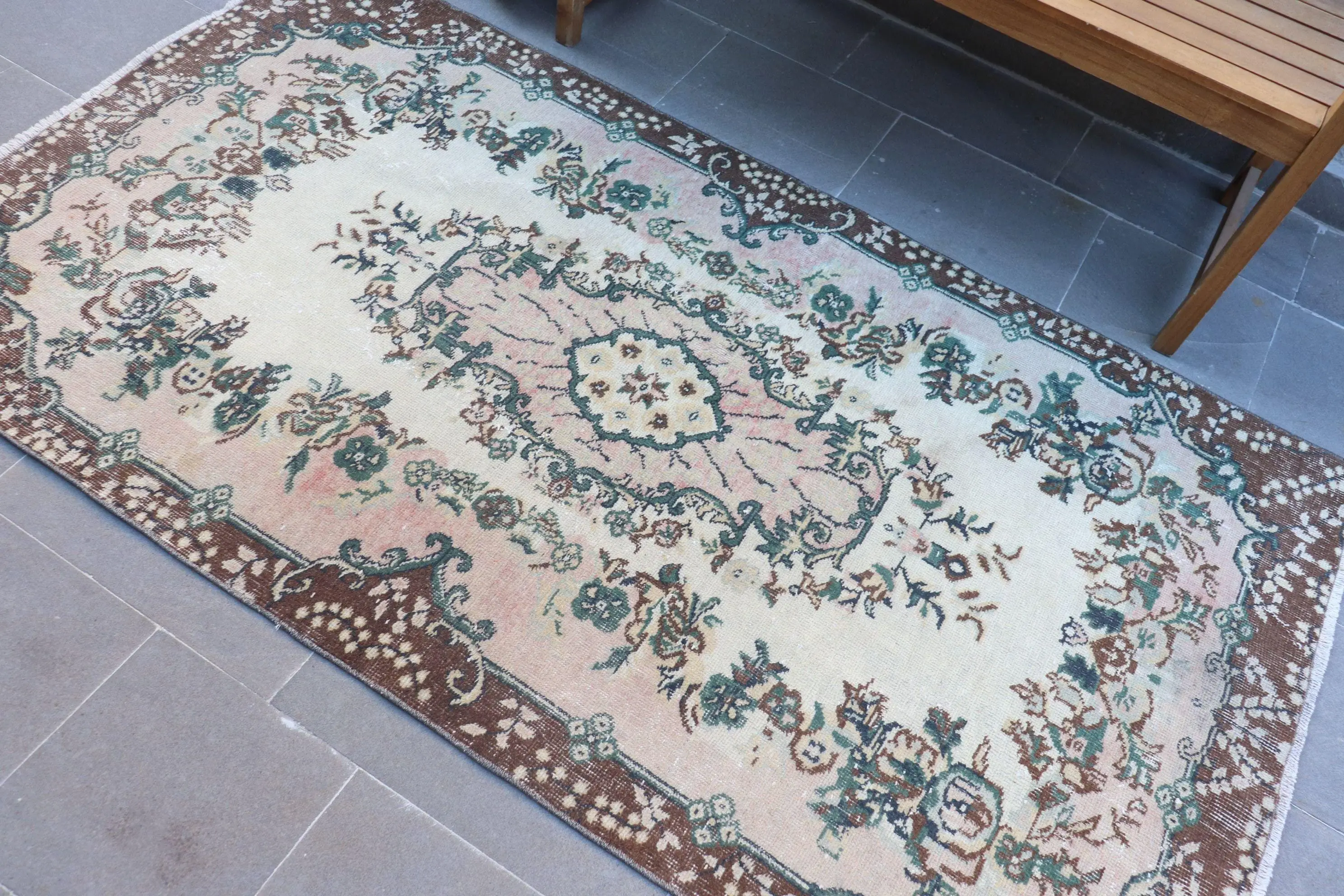 Vintage Turkish Rug, 3.7x6.7 ft Rug, Brown Abstract Wool Rug - 1