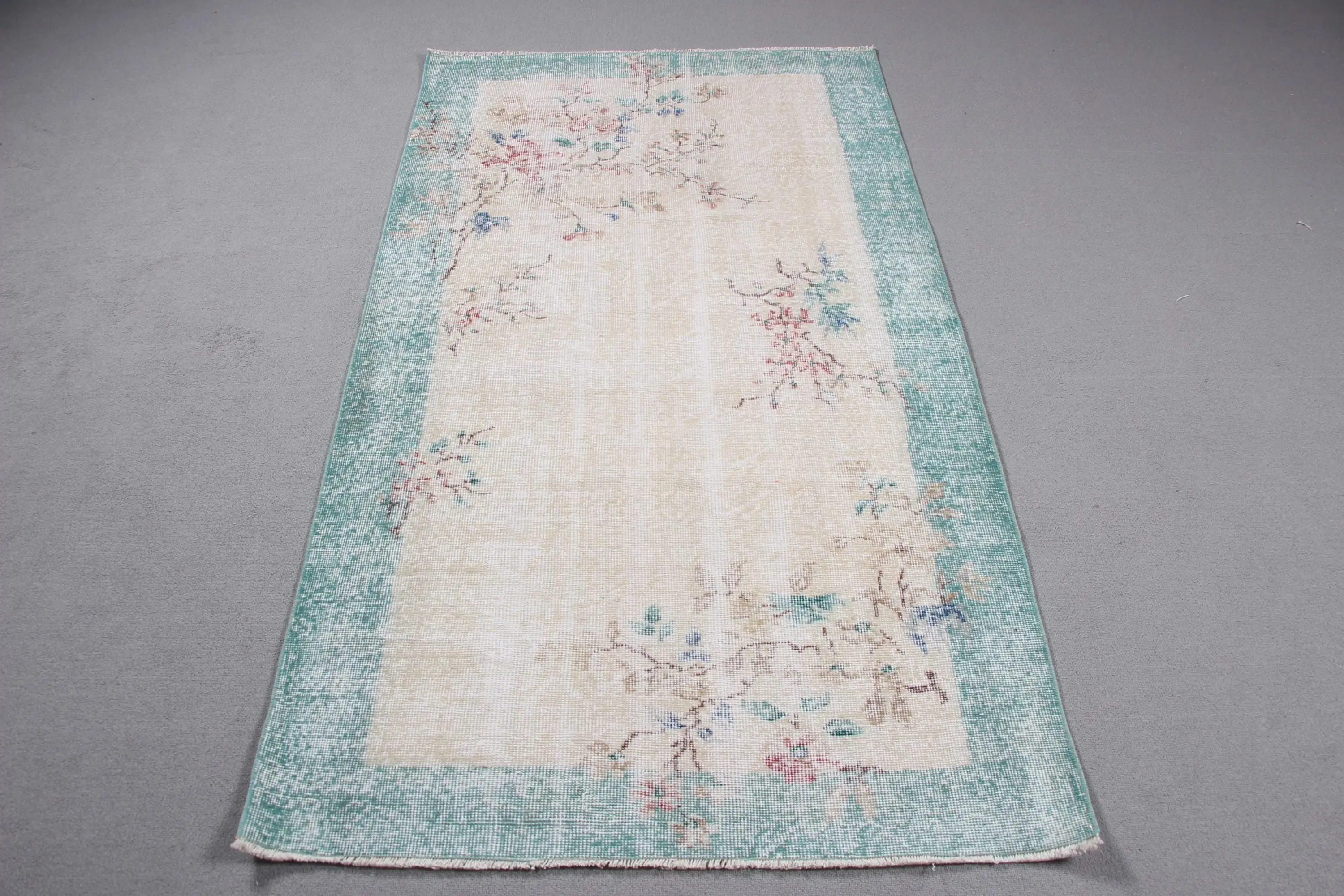 Vintage 3.4x6.4 ft Halı, Türk Vurgulu Halı, Mavi Kareli Halı - 1