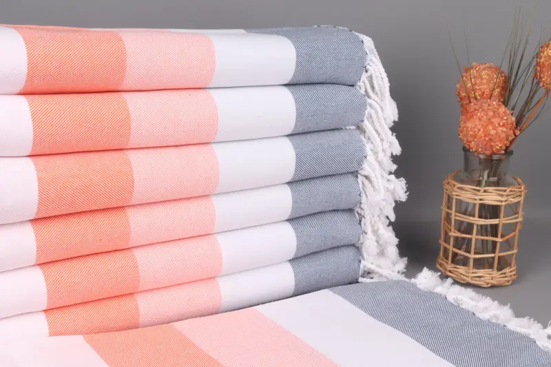 Turkish Towel Beach Orange-Gray Striped 40x71 Inches