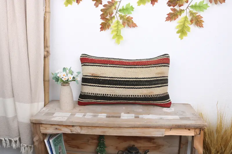 12x20 White Pillow, Turkish Pillow, Pillow Case, Kilim Pillow, Vintage Kilim Throw Pillow, Decorative Bolster Cushion Case, Yoga Cushion - 1