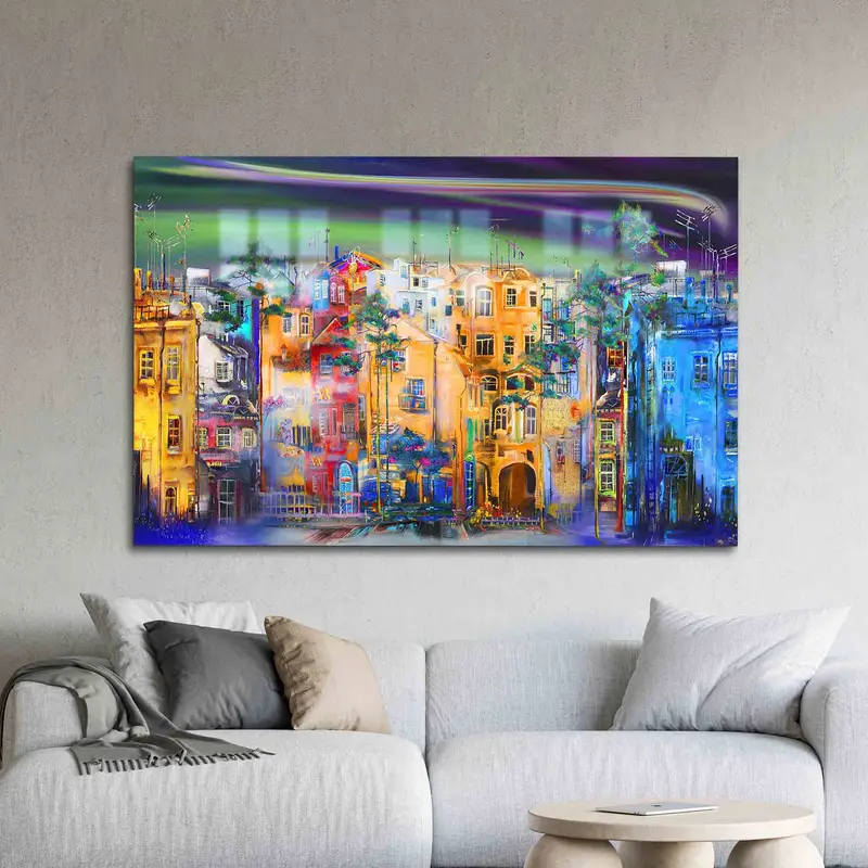 Elegant Cityscape Printed Glass: Modern Art for Urban Spaces