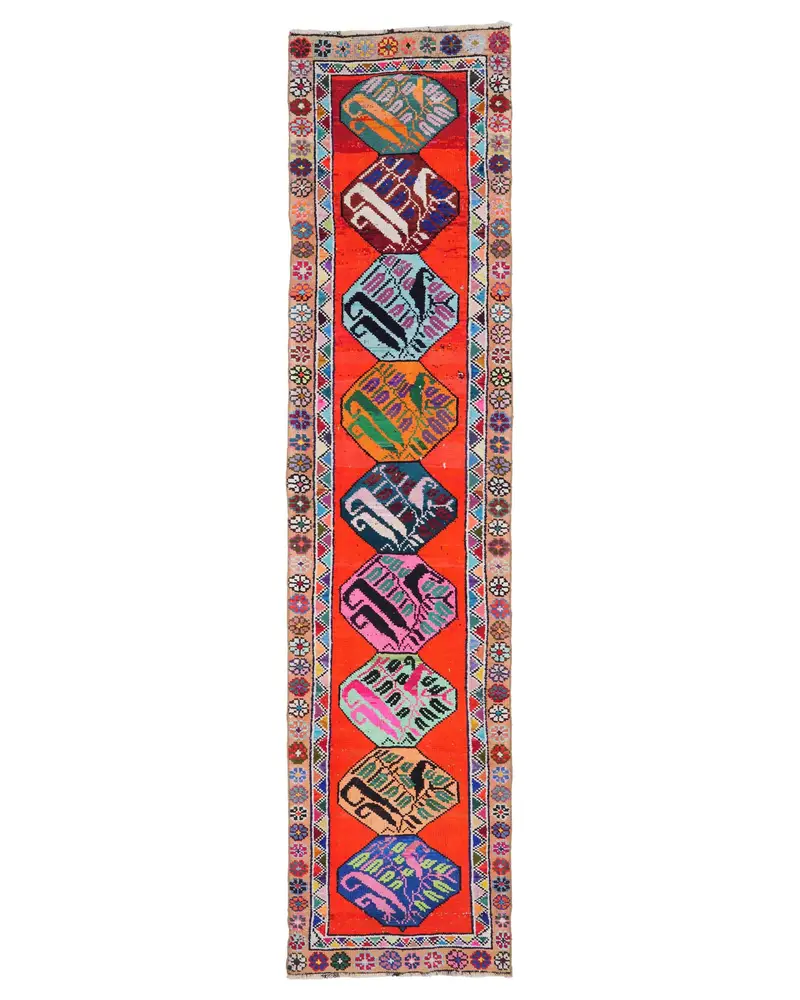 Canlı Turuncu Halı, 2,6x11 ft Gökkuşağı Çizgili Tasarım