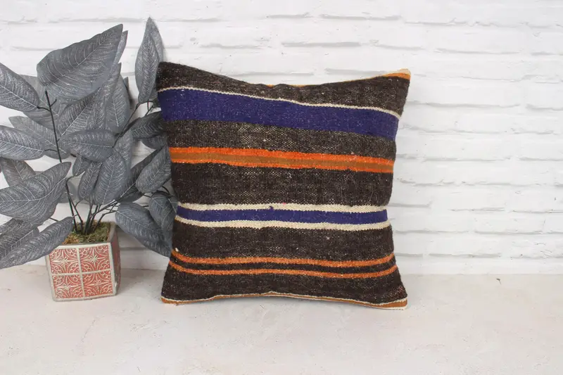Vintage Kilim Throw Pillow, Pet Pillow Case, Cushion, 18x18 Brown Pillow Case, Vintage Pillow Sham, Gift Pillow, Interior Designer Pillow - 1