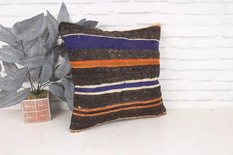 Vintage Kilim Throw Pillow, Pet Pillow Case, Cushion, 18x18 Brown Pillow Case, Vintage Pillow Sham, Gift Pillow, Interior Designer Pillow - 3