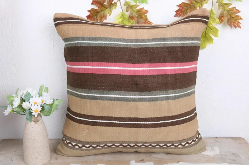 18x18 Beige Cushion Case, Car Pillow Sham, Turkish Kilim Pillow, Kilim Cushion Sham, Natural Cushion, Pillow Cover, Vintage Kilim Throw Pillow - 2