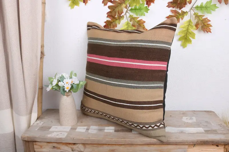 18x18 Beige Cushion Case, Car Pillow Sham, Turkish Kilim Pillow, Kilim Cushion Sham, Natural Cushion, Pillow Cover, Vintage Kilim Throw Pillow - 4
