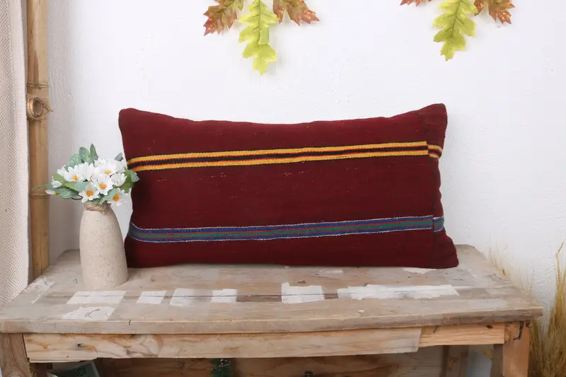 12x24 Red Cushion Cover, Turkish Kilim Pillow, Decorative Throw Pillow, Home Decor Pillow, Natural Pillow, Cotton Pillow, Cushion, Turkish Pillow - 1