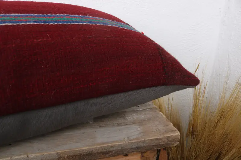 12x24 Red Cushion Cover, Turkish Kilim Pillow, Decorative Throw Pillow, Home Decor Pillow, Natural Pillow, Cotton Pillow, Cushion, Turkish Pillow - 6